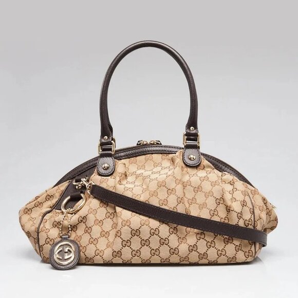 Gucci Beige/Brown GG Canvas Medium Sukey Boston Bag w/Strap - Picture 1 of 12
